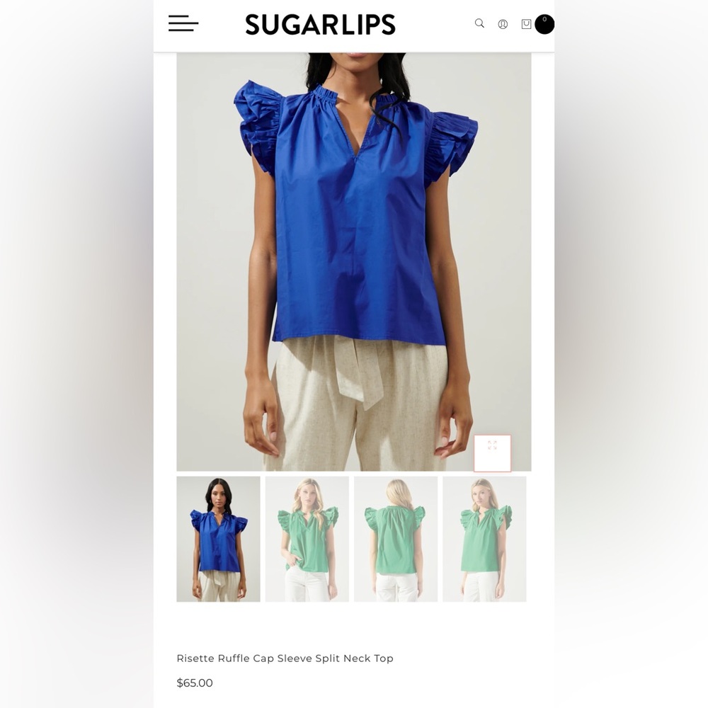 Sugarlips Risette Ruffle Cap Sleeve Split Neck Top - Picture 7 of 7